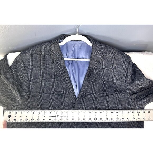 Zenbriele Blazer Mens 50R Gray Blue Glen Plaid Wool Blend Elbow Patch Sport Coat - Picture 15 of 16